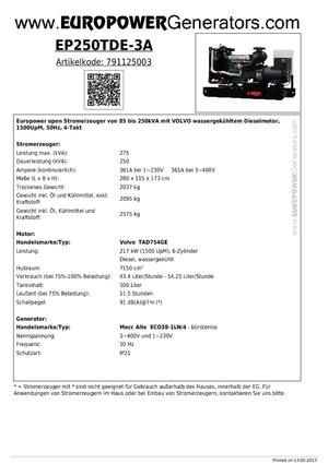 Дизельні генератори Europower EP250TDE-3A (MA)