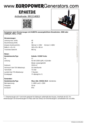 Дизельні генератори Europower EP 40 TDE (MA)
