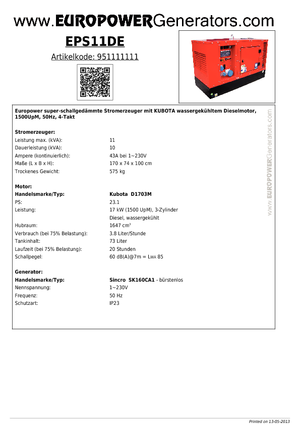 Дизельні генератори Europower EPS11DE (S)