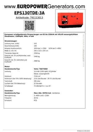 Дизельні генератори Europower EPS130TDE-3A (MA)