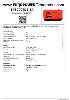 Дизельні генератори Europower EPS200TDE-3A (MA)