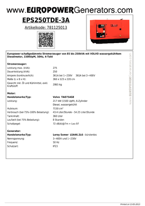 Дизельні генератори Europower EPS250TDE-3A (LS)
