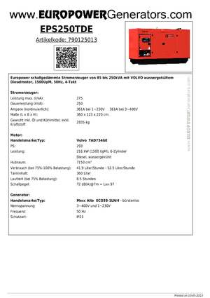 Дизельні генератори Europower EPS250TDE (MA)