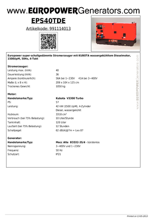 Дизельні генератори Europower EPS 40 TDE (MA)
