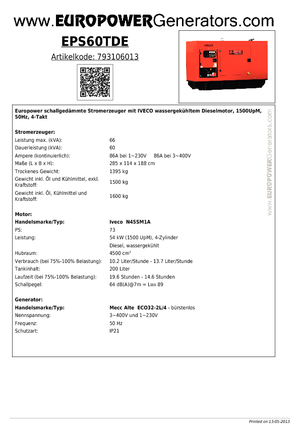 Дизельні генератори Europower EPS60TDE (MA)