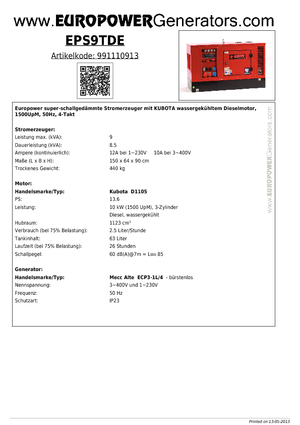 Дизельні генератори Europower EPS9TDE (MA)