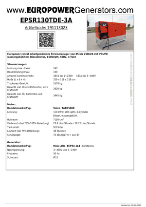 Дизельні генератори Europower EPSR130TDE-3A (MA)