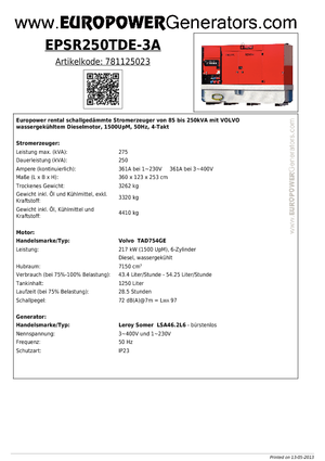 Дизельні генератори Europower EPSR250TDE-3A (LS)