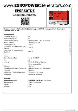 Дизельні генератори Europower EPSR60TDE (MA)