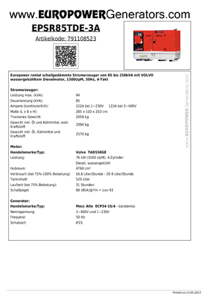 Дизельні генератори Europower EPSR85TDE-3A (MA)