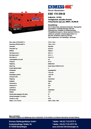 Дизельні генератори Endress ESE 170 DW-B