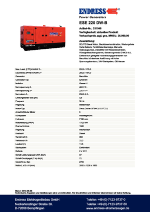 Дизельні генератори Endress ESE 220 DW-B