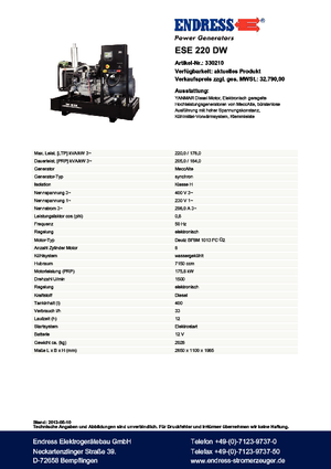 Дизельні генератори Endress ESE 220 DW