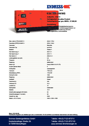 Дизельні генератори Endress ESE 220 DW-MS