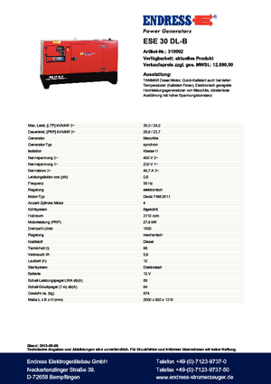 Дизельні генератори Endress ESE 30 DL-B