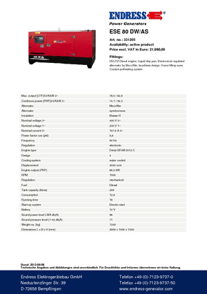 Дизельні генератори Endress ESE 80 DW-AS