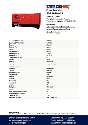 Дизельні генератори Endress ESE 80 DW-AS