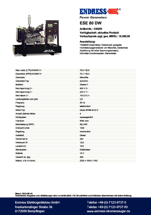 Дизельні генератори Endress ESE 80 DW