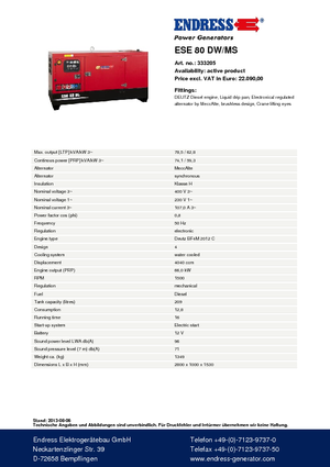 Дизельні генератори Endress ESE 80 DW-MS