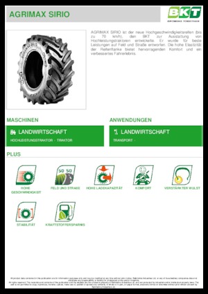 Сільськогосподарські шини BKT AGRIMAX SIRIO 540/65 R 38