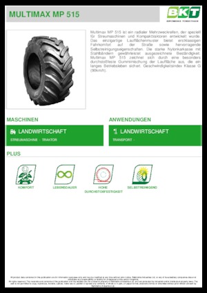 Сільськогосподарські шини BKT MULTIMAX MP 515 445/65 R 22.5 MPT