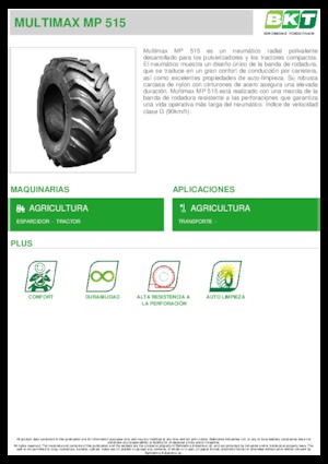 Сільськогосподарські шини BKT MULTIMAX MP 515 445/65 R 22.5 MPT