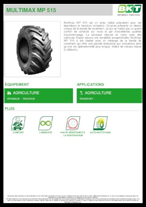 Сільськогосподарські шини BKT MULTIMAX MP 515 445/65 R 22.5 MPT