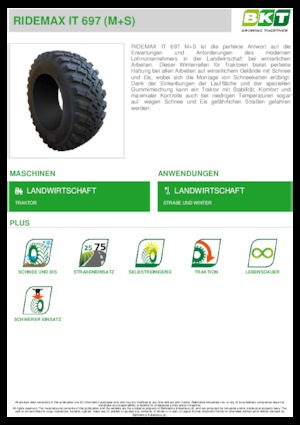 Сільськогосподарські шини BKT RIDEMAX IT 697 M+S 600/70 R30
