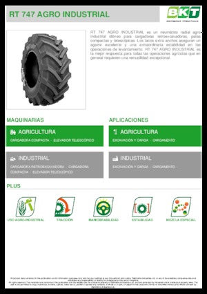 Сільськогосподарські шини BKT RT 747 AGRO INDUSTRIAL 460/70 R 24