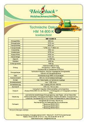 дробарки для деревних відходів Heizohack HM 14-800 KF 