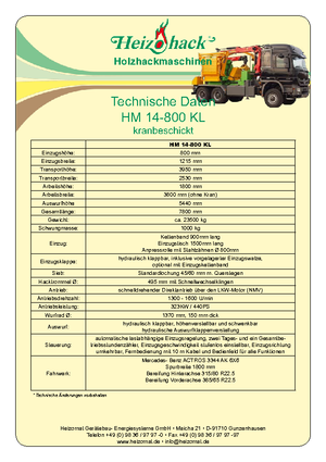 дробарки для деревних відходів Heizohack HM 14-800 KL