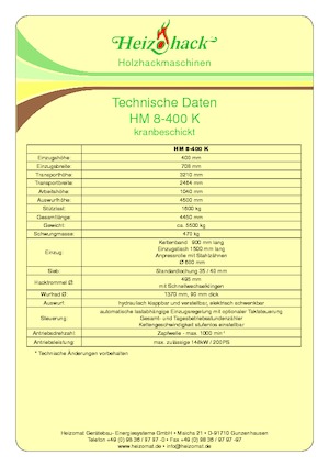 дробарки для деревних відходів Heizohack HM 8-400 KF