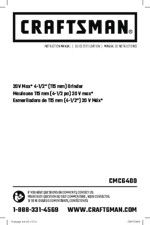 Акумуляторні кутові шліфувальні машини Craftsman CMCG400B