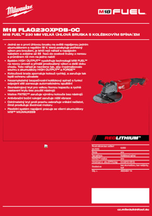 Акумуляторні кутові шліфувальні машини Milwaukee M18 FLAG230XPDB-0C