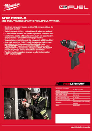 Акумуляторні дрилі та шуруповерти Milwaukee M12 FPD2-0