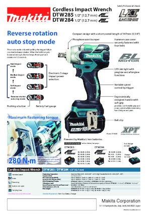 Акумуляторні ударні гайковерти та гайковерти Makita DTW285 
