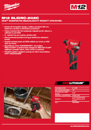 Акумуляторні ударні гайковерти та гайковерти Milwaukee M12 BLIDRC-202C