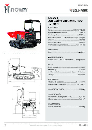 Гусеничні самоскиди Hinowa TX3005
