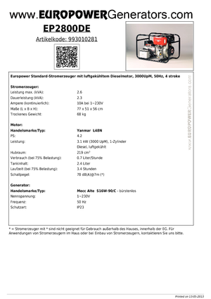 Дизельні генератори Europower EP2800DE (MA)