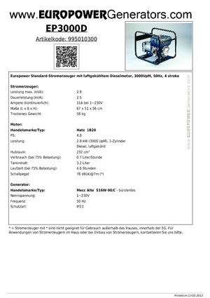 Дизельні генератори Europower EP3000D (MA)