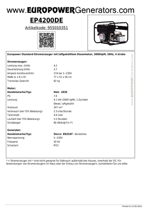 Дизельні генератори Europower EP4200DE (S)