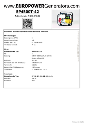 Дизельні генератори Europower EP4500T-42 (EP)