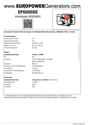 Дизельні генератори Europower EP 6000 DE (LS)