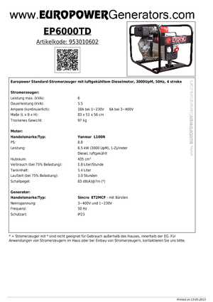 Дизельні генератори Europower EP6000TD (S)