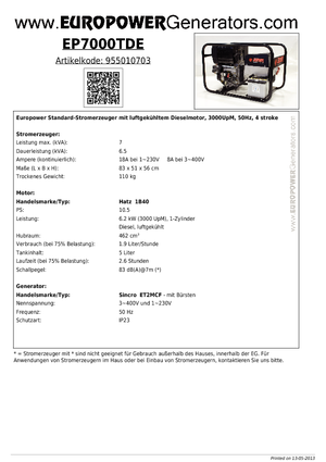 Дизельні генератори Europower EP7000TDE (S)