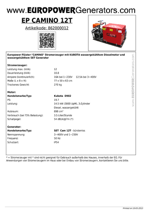 Дизельні генератори Europower EP Camino 12 T