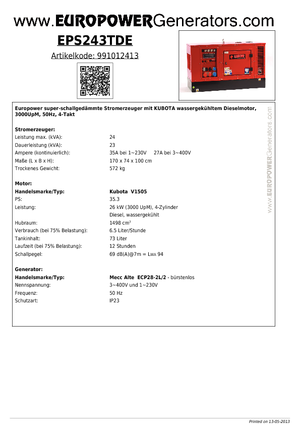 Дизельні генератори Europower EPS243TDE (MA)