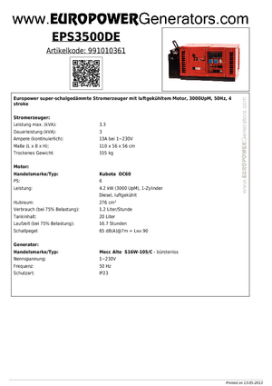 Дизельні генератори Europower EPS3500DE (MA)