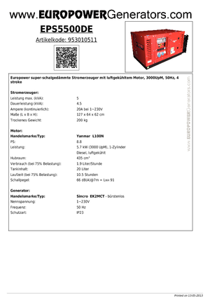 Дизельні генератори Europower EPS5500DE (S)
