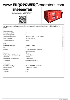Дизельні генератори Europower EPS6000TDE (S)